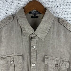 Foreign Exchange Linen Blend Shirt Mens M Slim Safari Utility Tan